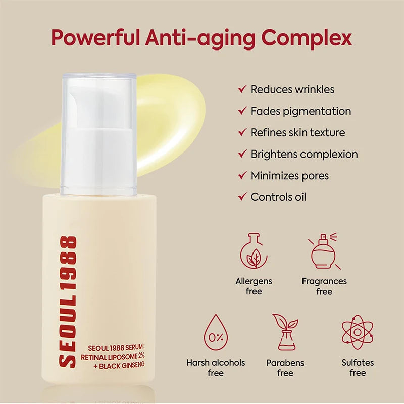 Korean 1988 Retinol Face Care Serum,Black Ginseng Niacinamide Vitamin C Moisturizing Firming Ampoule,Anti Aging Wrinkle Skincare Hive JFA & TA Store