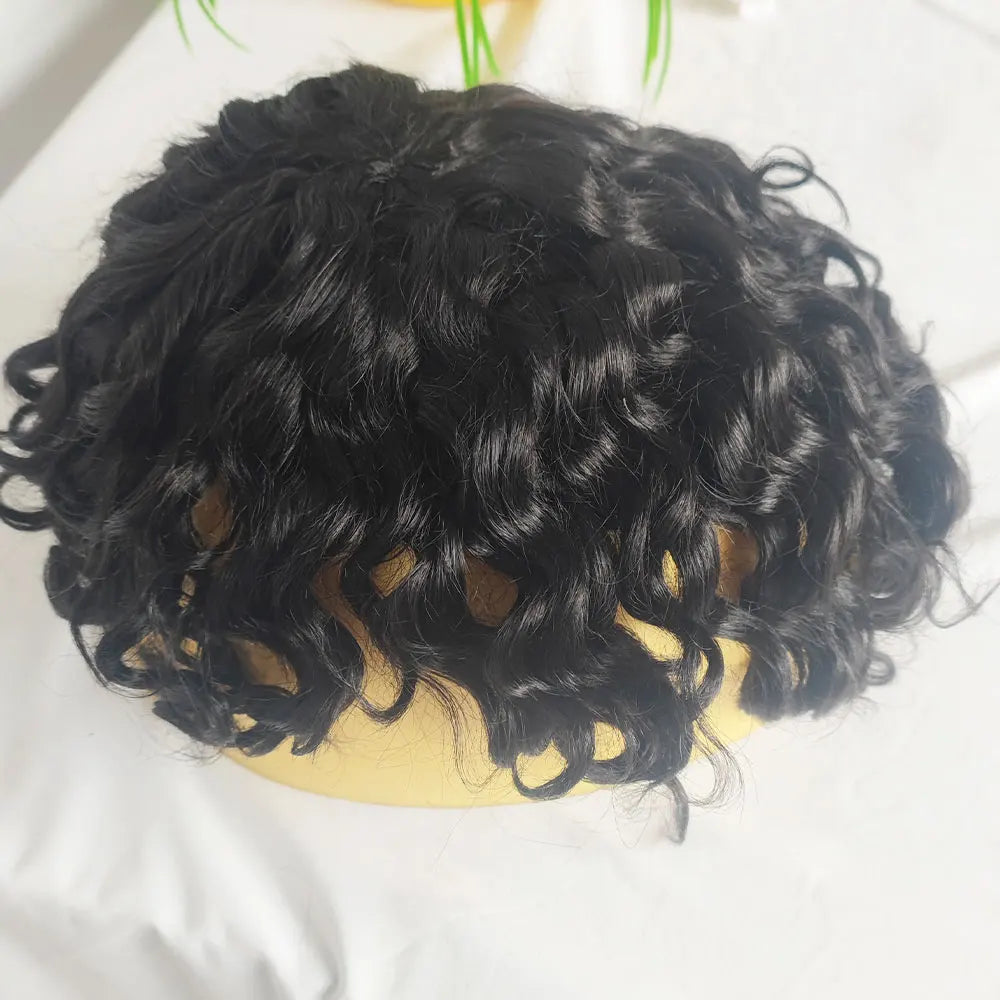 Toupet en cheveux humains bouclés profonds pour hommes, postiche fine Mono, système de remplacement pour hommes, 7x9 pouces, document noir 1B Hive JFA & TA Store