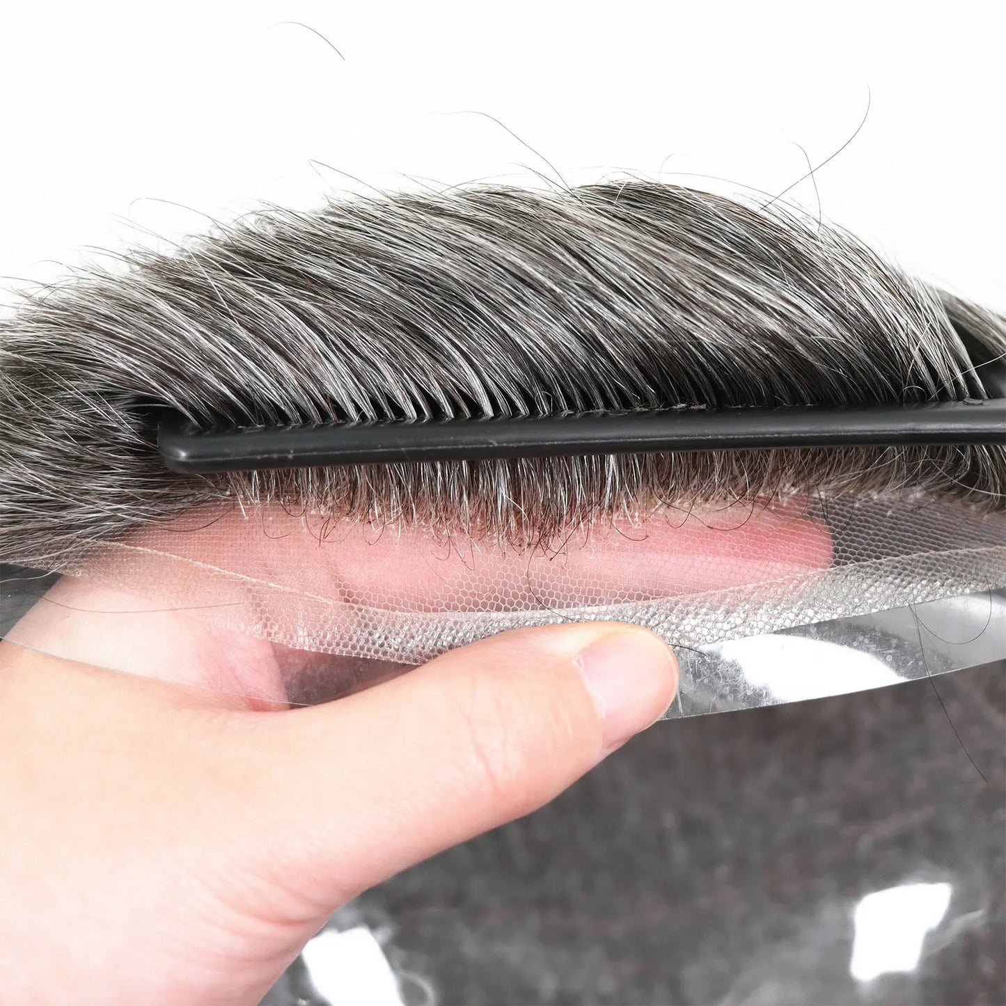 Toupet de prothèse de cheveux humains gris pour hommes, perruque en PU fin Mono Lace Front, système de perruque masculine, délié naturel ondulé, postiche pour homme Hive JFA & TA Store