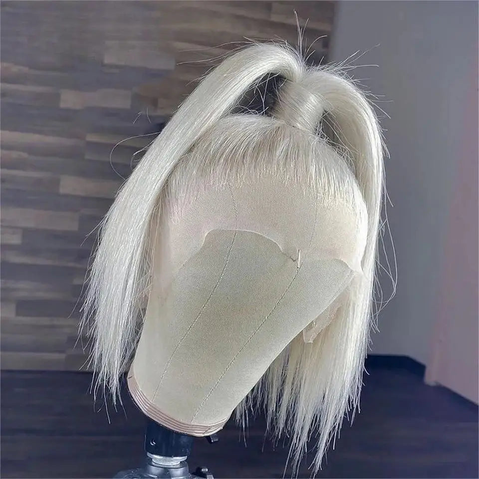 Perruque avant en dentelle de couleur rose vert menthe courte droite Bob perruques de cheveux humains 613 Blonde platine HD perruque frontale en dentelle transparente Hive JFA & TA Store