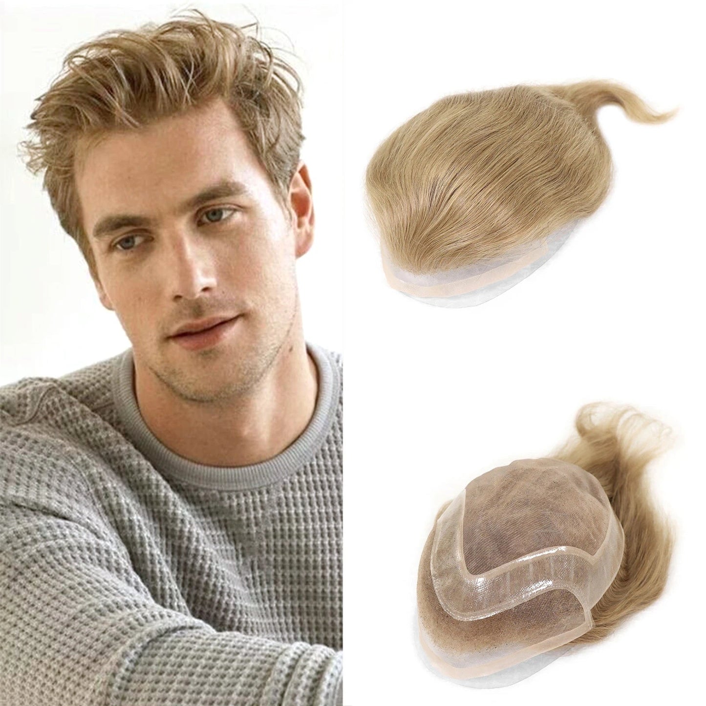 8x10 "gris mettre en évidence toupet pour hommes cheveux humains dentelle PU Mono Invisible morceau de cheveux dentelle avant mâle perruque hommes prothèse capillaire Hive JFA & TA Store