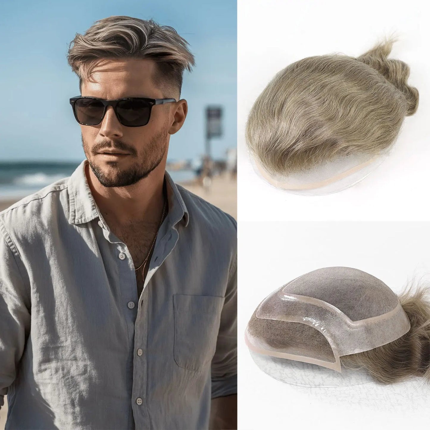 8x10 "gris mettre en évidence toupet pour hommes cheveux humains dentelle PU Mono Invisible morceau de cheveux dentelle avant mâle perruque hommes prothèse capillaire Hive JFA & TA Store