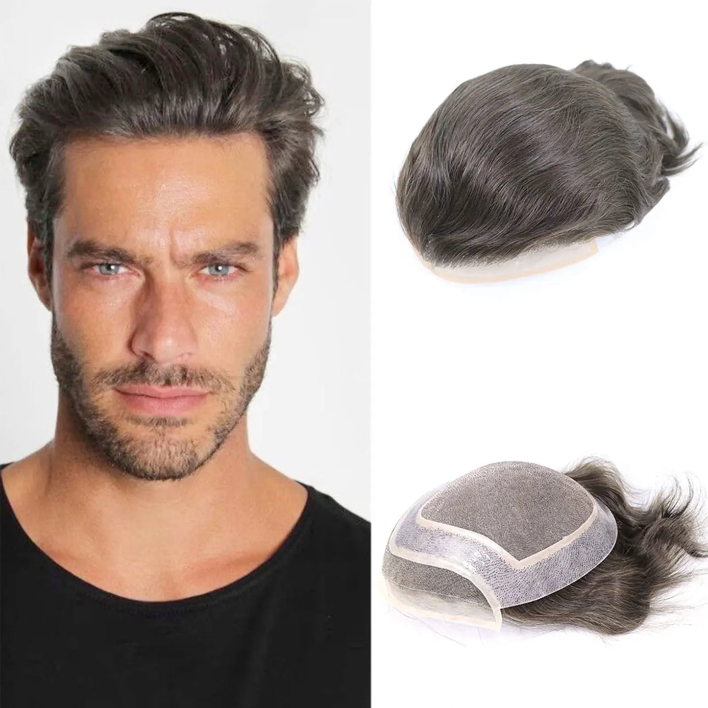 8x10 "gris mettre en évidence toupet pour hommes cheveux humains dentelle PU Mono Invisible morceau de cheveux dentelle avant mâle perruque hommes prothèse capillaire Hive JFA & TA Store