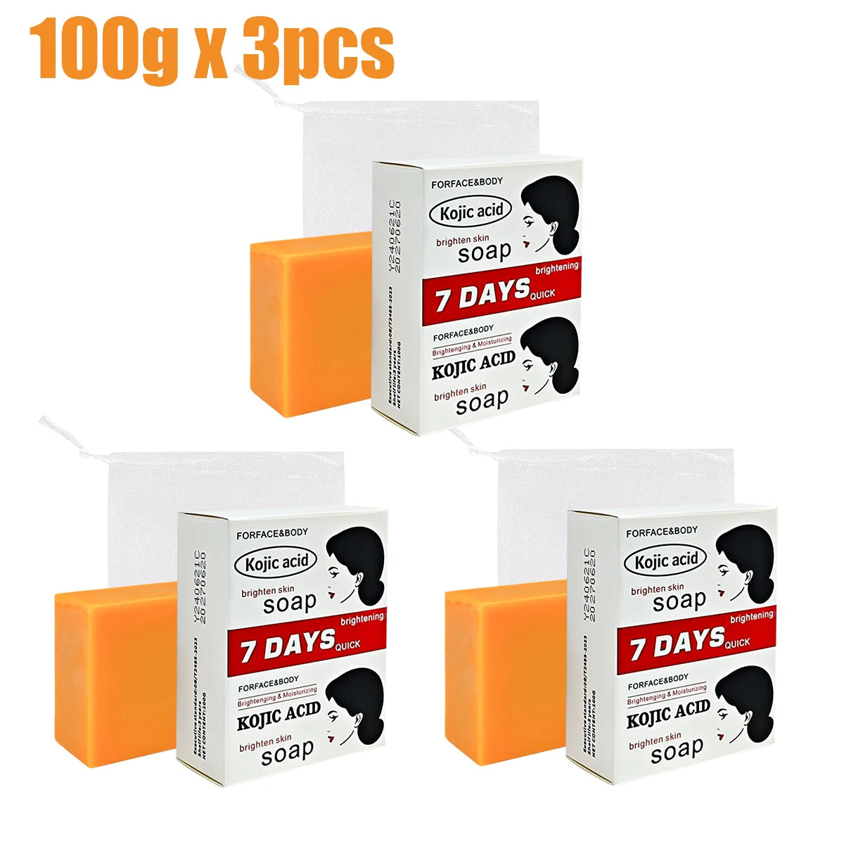 Savon lumineux à l'acide kojique, nettoyage en profondeur du visage, même le teint, éclaircissant, contrôle du sébum, soin hydratant pour la peau, 100g x2, 1/2 pièces Hive JFA & TA Store