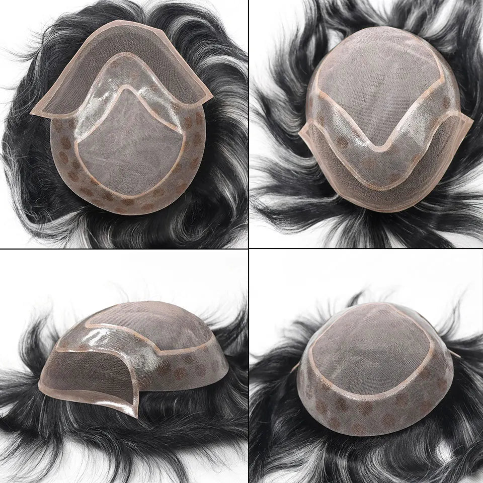 8x10 "gris mettre en évidence toupet pour hommes cheveux humains dentelle PU Mono Invisible morceau de cheveux dentelle avant mâle perruque hommes prothèse capillaire Hive JFA & TA Store