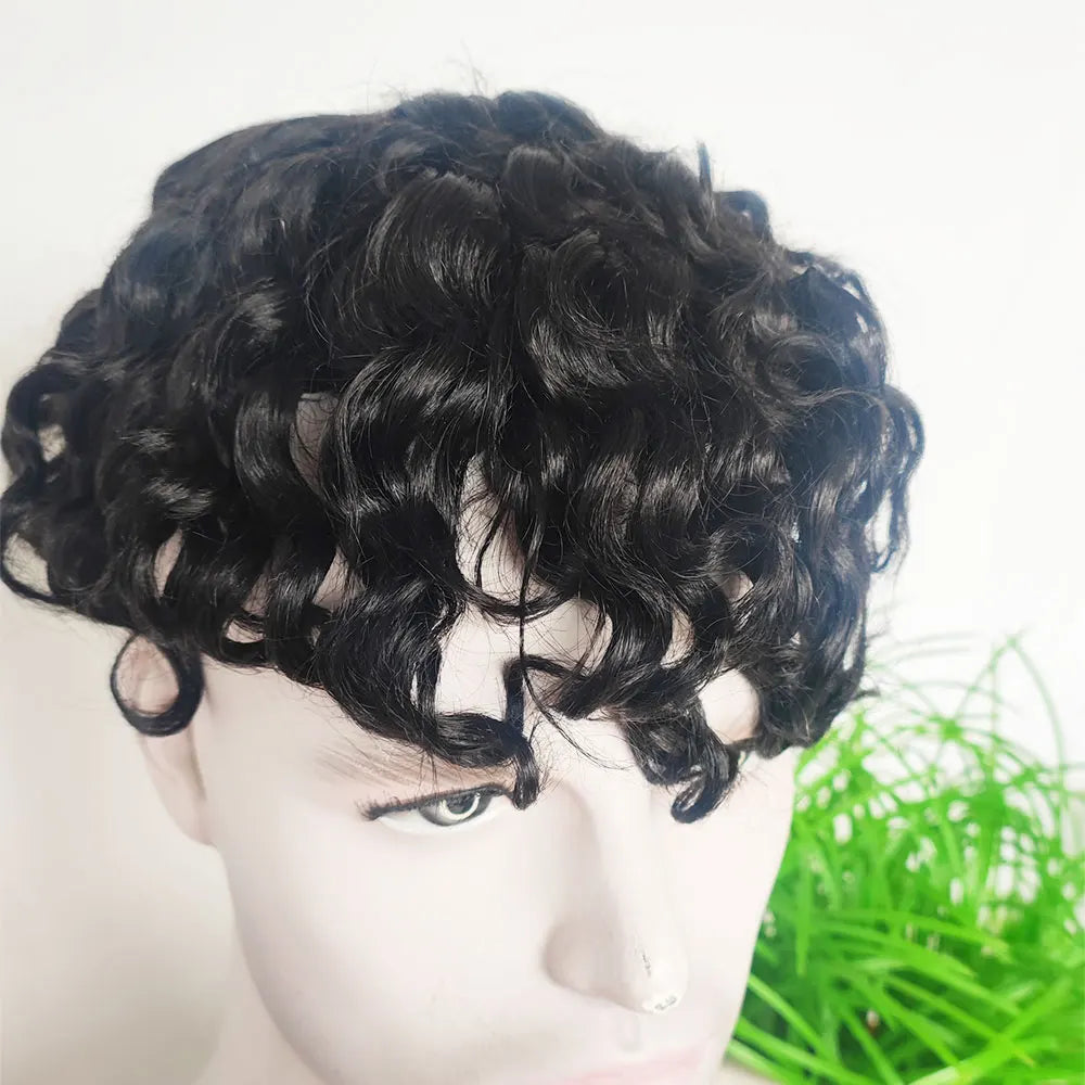 Toupet en cheveux humains bouclés profonds pour hommes, postiche fine Mono, système de remplacement pour hommes, 7x9 pouces, document noir 1B Hive JFA & TA Store