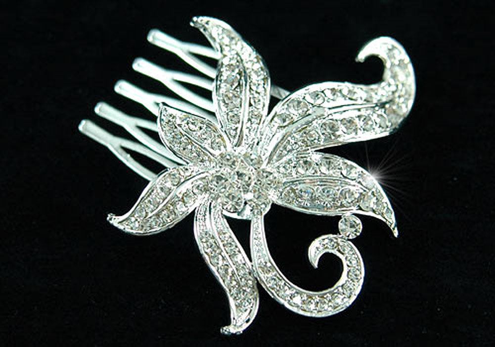 Bridal Wedding Flower Crystal Side / Back Hair Comb XT1321-0