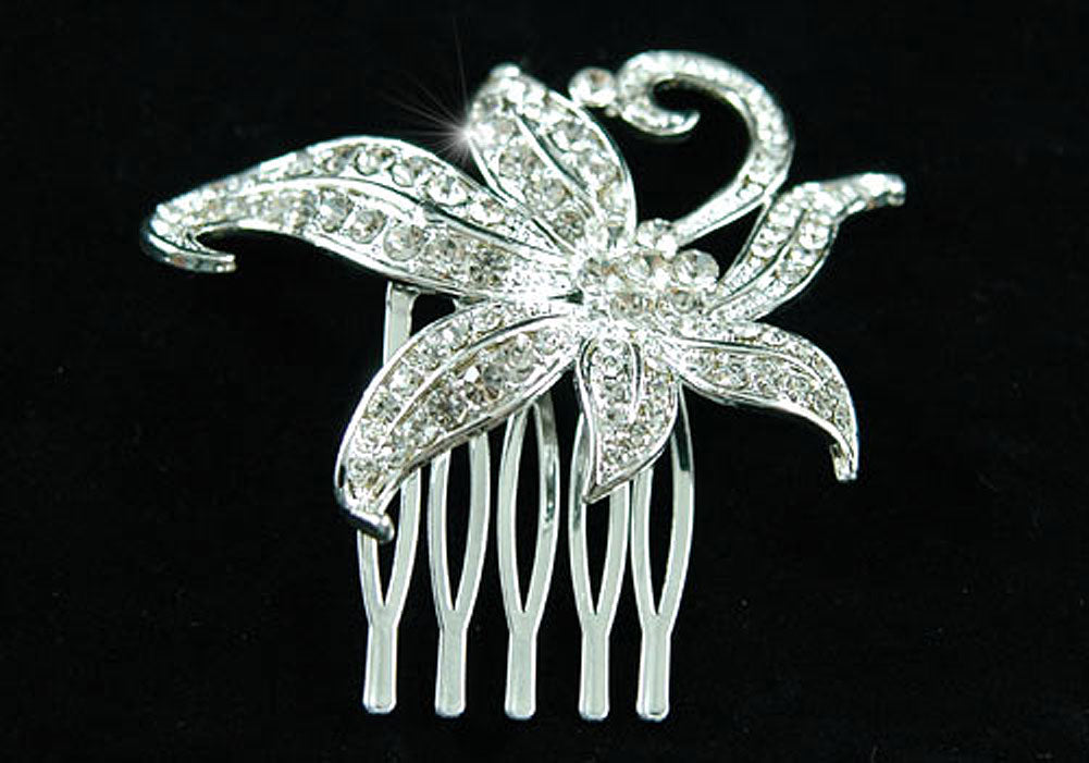 Bridal Wedding Flower Crystal Side / Back Hair Comb XT1321-1