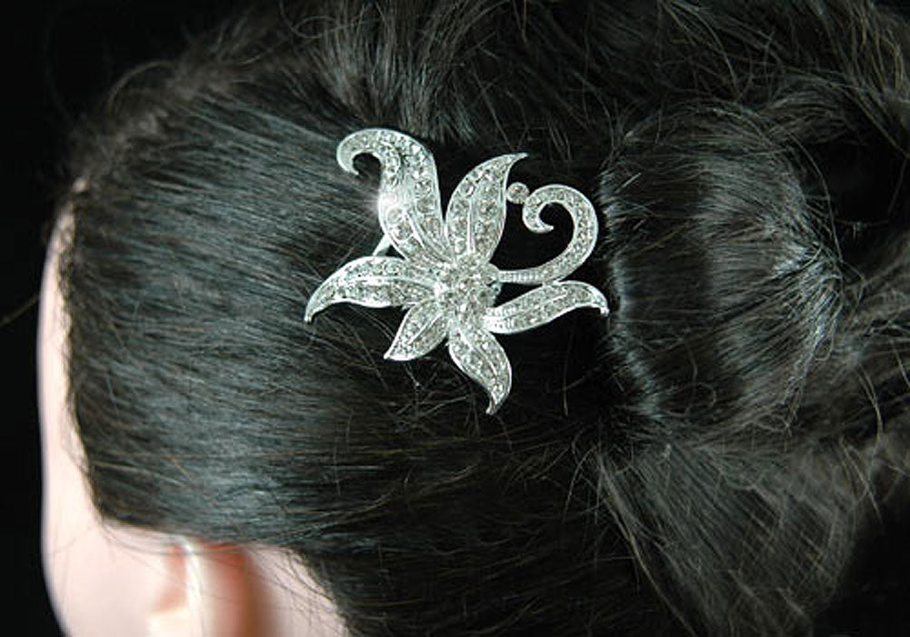 Bridal Wedding Flower Crystal Side / Back Hair Comb XT1321-2