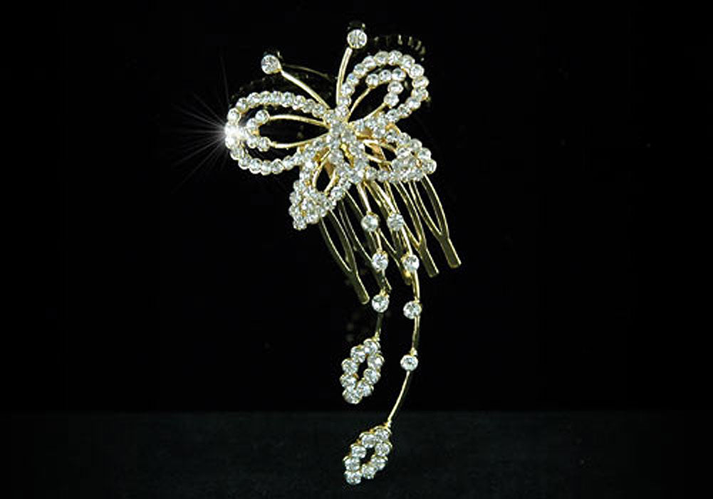 Bridal Wedding Butterfly Crystal Gold Side Hair Comb XT1324-0