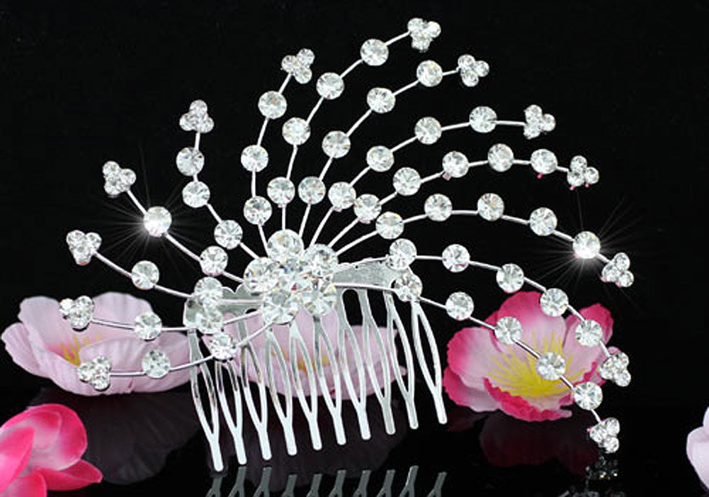 Wedding Flower Crystal Queen Silver Hair Comb XT1342-0