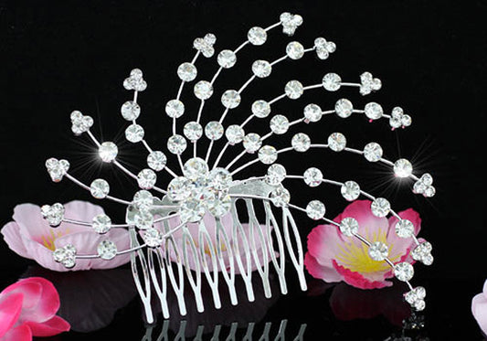 Wedding Flower Crystal Queen Silver Hair Comb XT1342-0