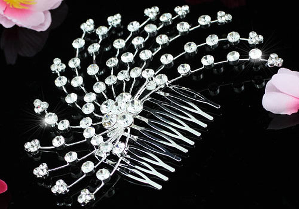 Wedding Flower Crystal Queen Silver Hair Comb XT1342-2