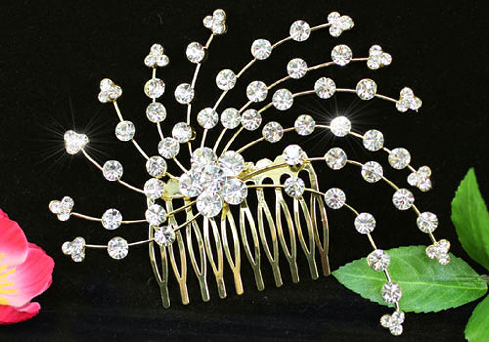 Wedding Bridal Crystal Gold Hair Comb XT1345-0