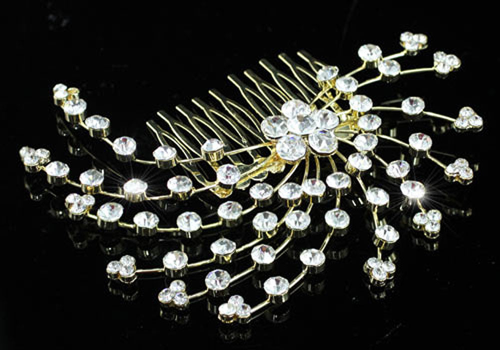 Wedding Bridal Crystal Gold Hair Comb XT1345-1