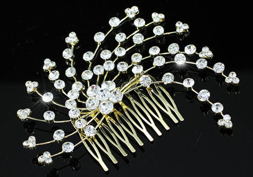 Wedding Bridal Crystal Gold Hair Comb XT1345-2