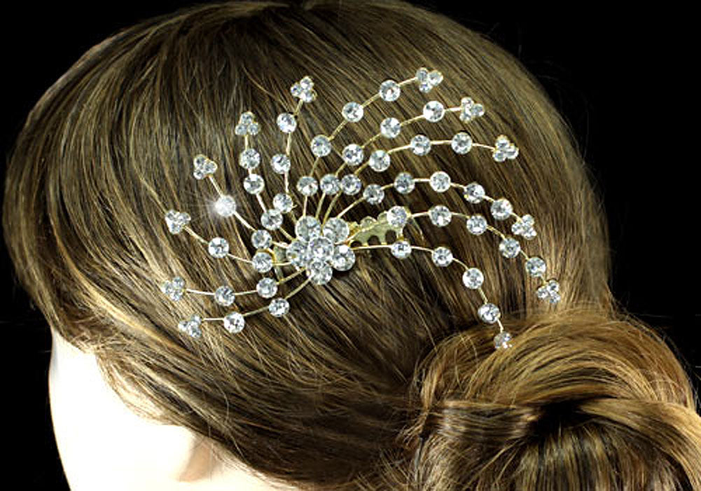 Wedding Bridal Crystal Gold Hair Comb XT1345-3