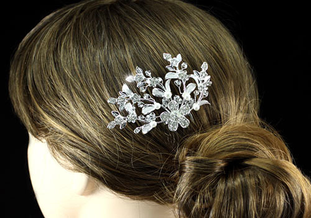 Wedding Flower Crystal Faux Pearl Hair Comb XT1357-2