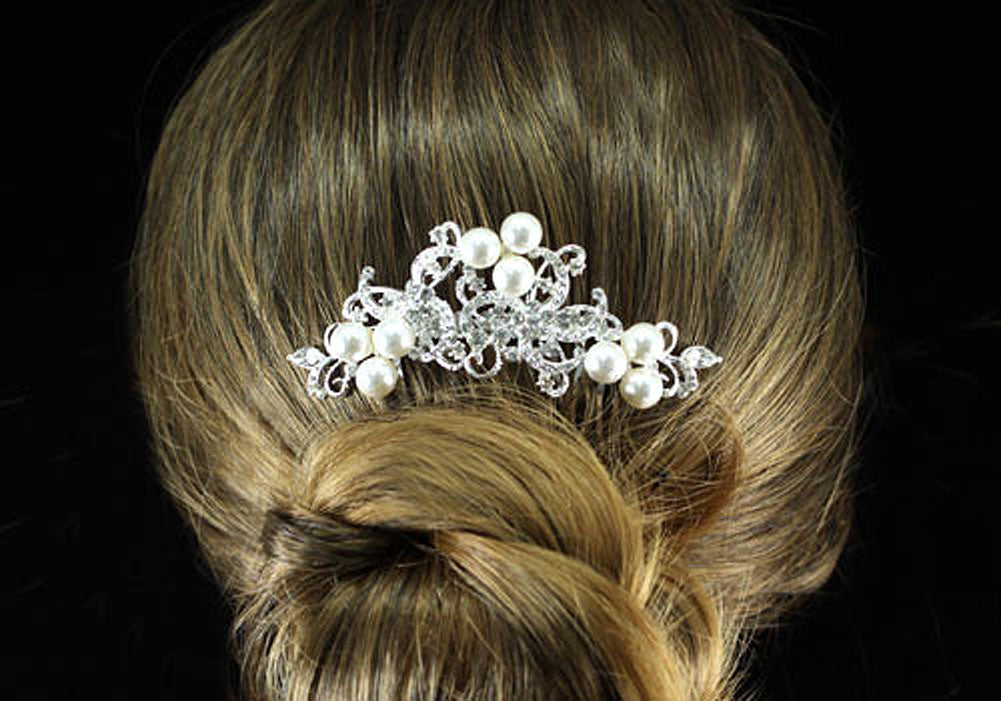Wedding  Crystal White Pearl Hair Comb XT1362-1