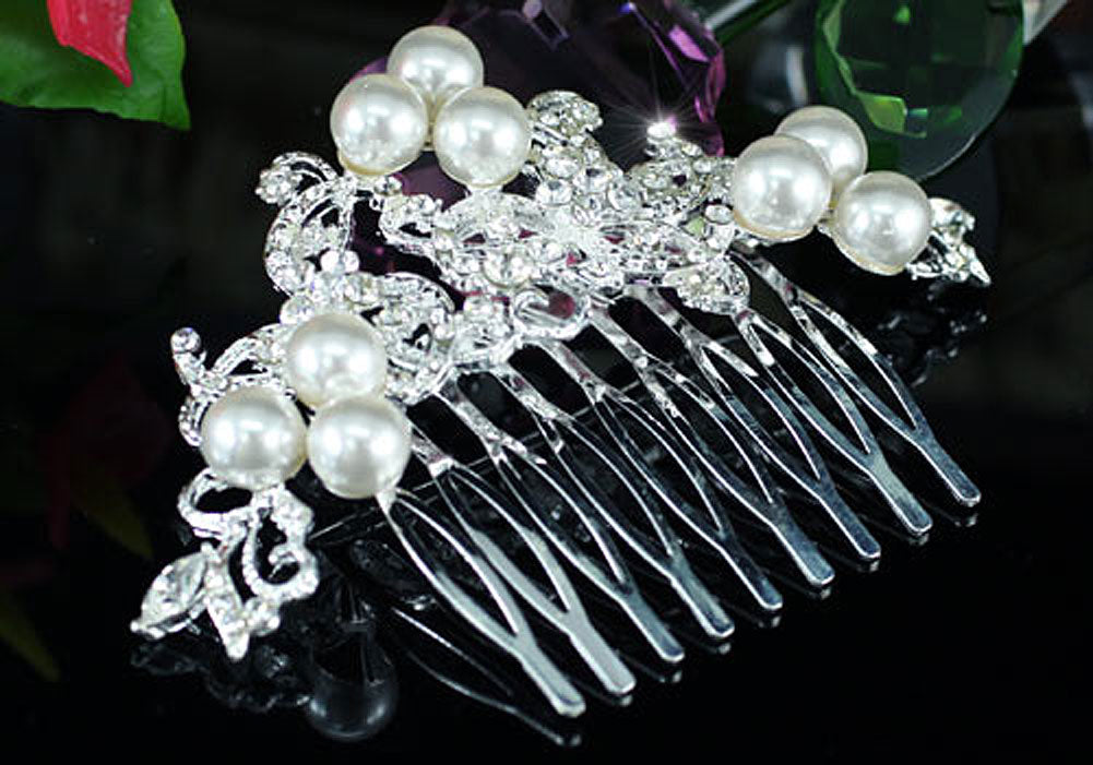 Wedding  Crystal White Pearl Hair Comb XT1362-2