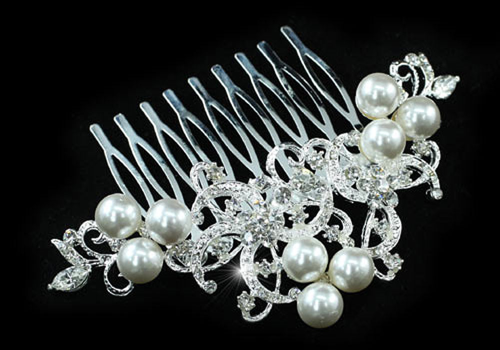Wedding  Crystal White Pearl Hair Comb XT1362-0