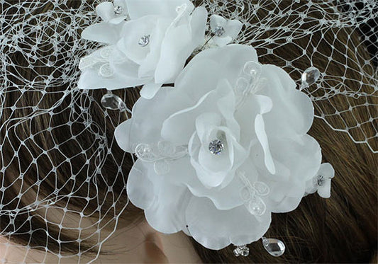 Bridal Wedding Birdcage Netting Veil with Fascinator Flower XT1570-0
