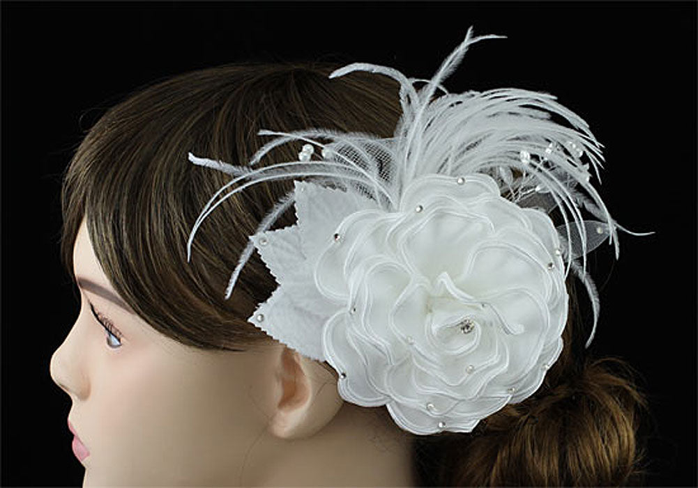 Bridal Wedding Fascinator White Feather Handmade Hair Flower XT1632-0