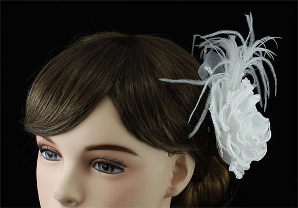 Bridal Wedding Fascinator White Feather Handmade Hair Flower XT1632-1