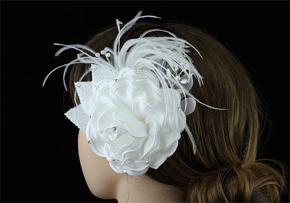 Bridal Wedding Fascinator White Feather Handmade Hair Flower XT1632-2