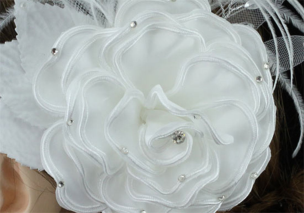 Bridal Wedding Fascinator White Feather Handmade Hair Flower XT1632-3