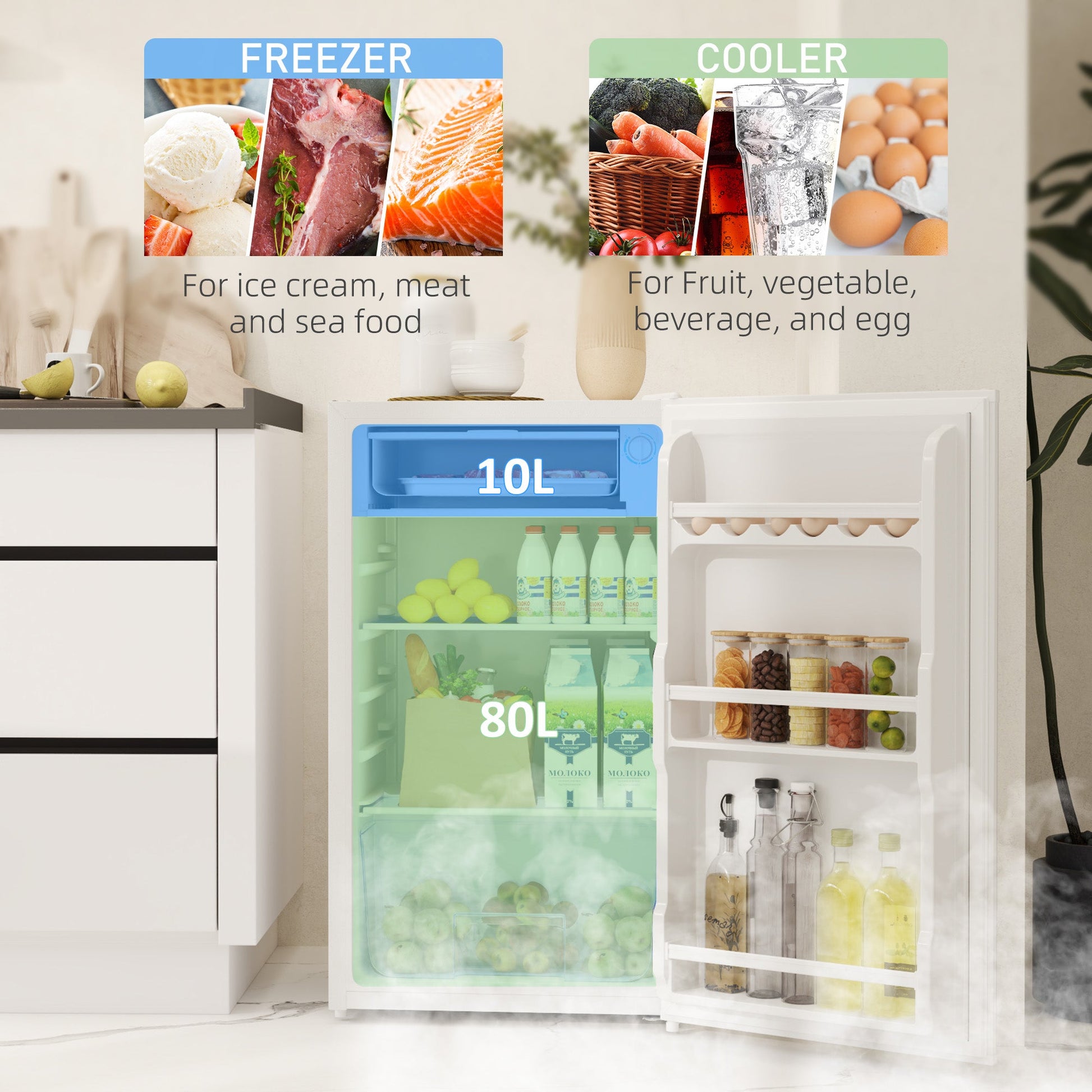 91L Freestanding Under-Counter Fridge with Lock - White-3