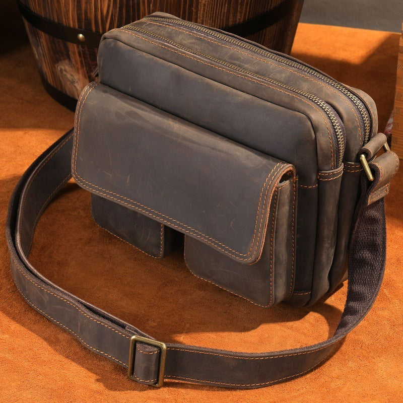 Vintage Handmade Crazy Horse Leather Messenger Bag