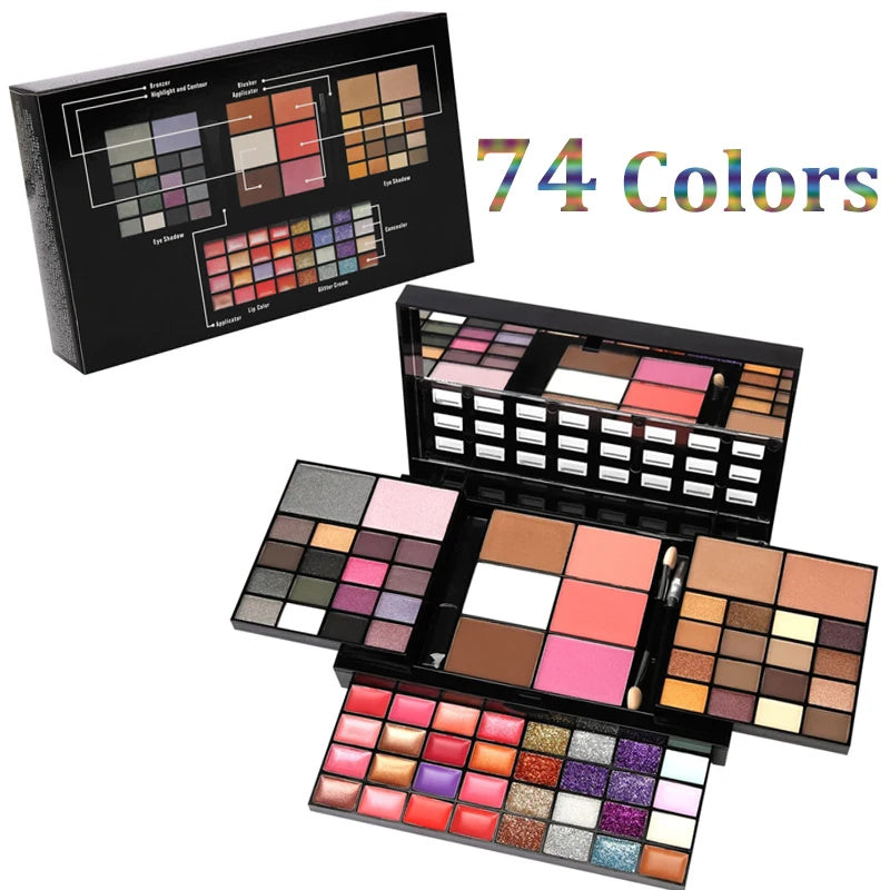 74 couleurs Ombre À Paupières Brillant À Lèvres Blush Haute Brillant Glitter Sequin Maquillage Palette Combo JFA UNIjuntos Entreprise