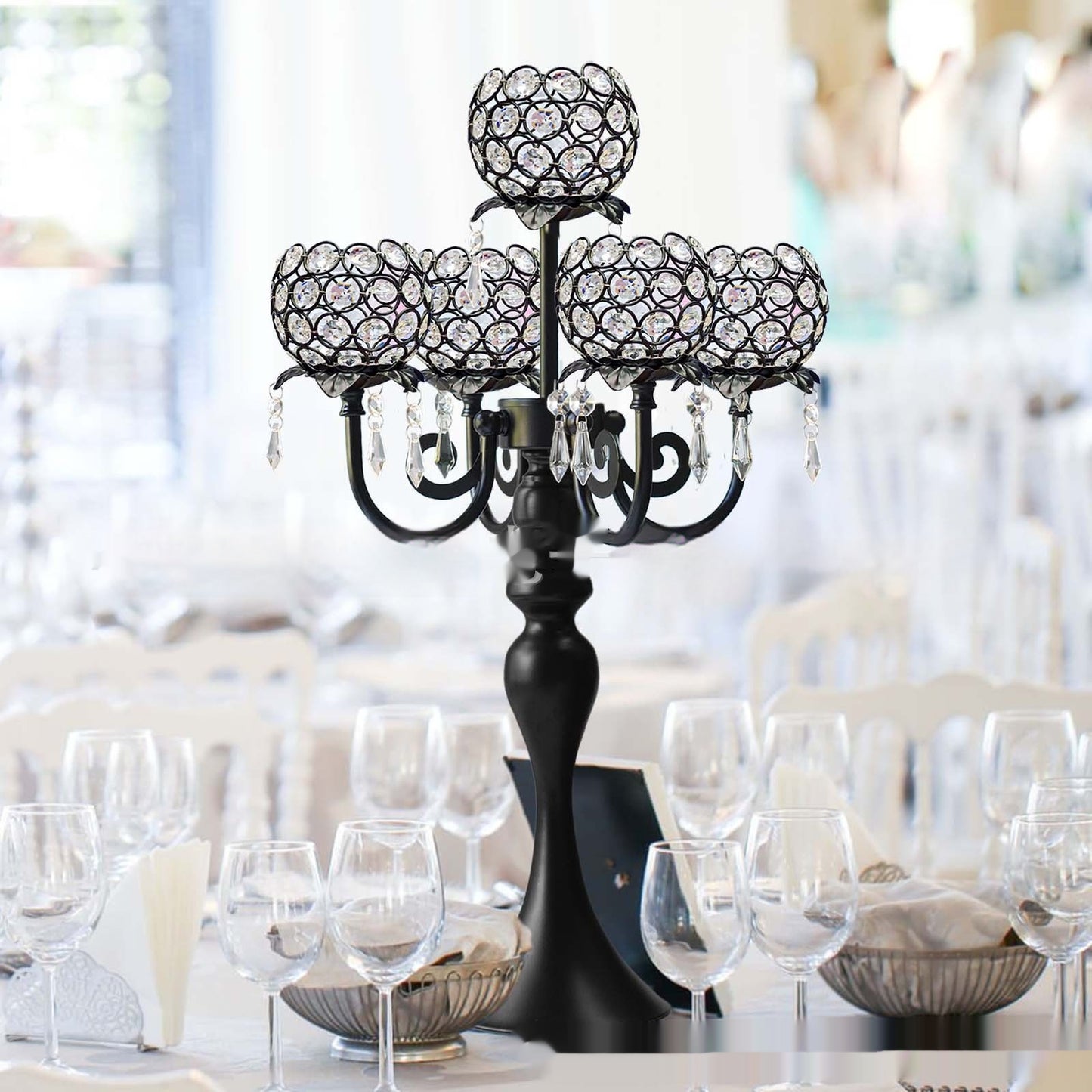 Luxury Wedding Metal Crystal Pendant Candlestick Table Decoration