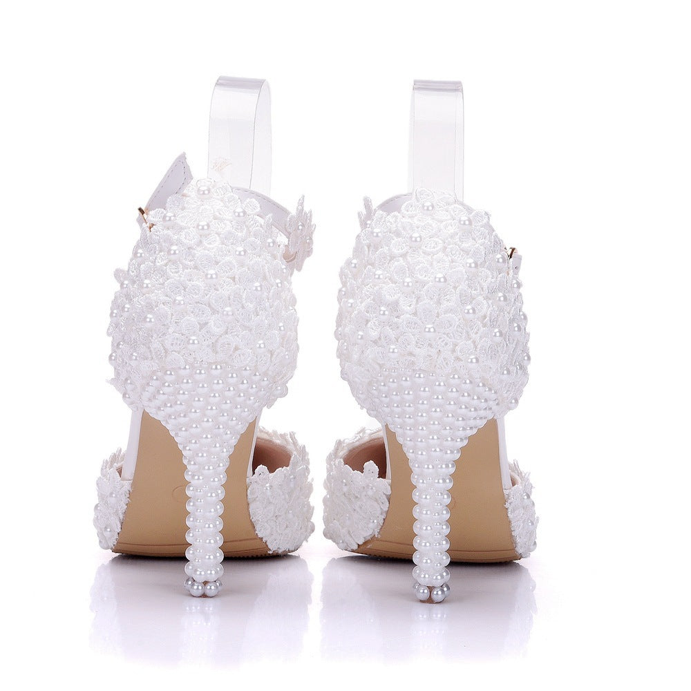 Pointed Toe High Heel Wedding Shoes Stiletto Heel Lace Sandals
