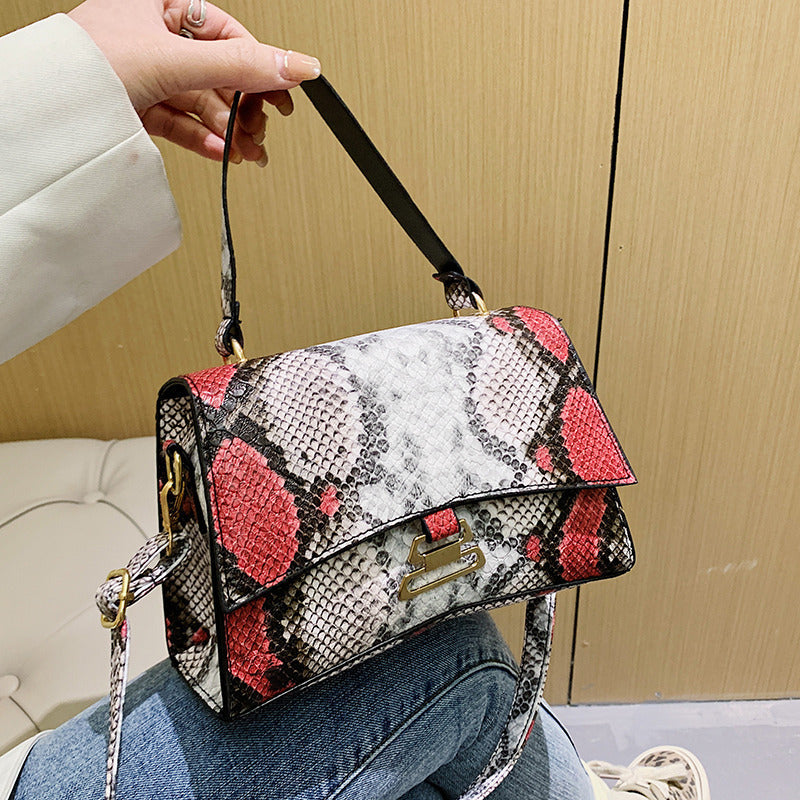 Women's Snake Pattern Gourd Lock Handbag One Shoulder Diagonal