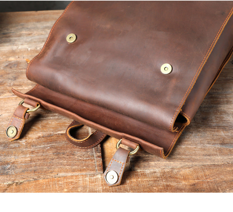 Personality Cowhide School Bag Leather Retro Men JFA UNIjuntos Entreprise