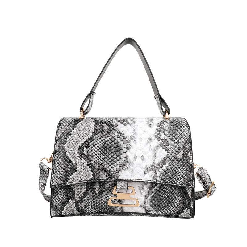 Women's Snake Pattern Gourd Lock Handbag One Shoulder Diagonal