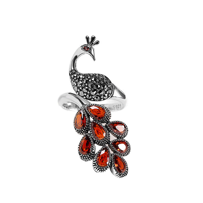 Silver Jewelry Women's Peacock Pomegranate Ring