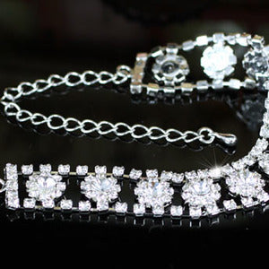 Bridal Wedding Silver Flower Crystal Bracelet XB052-0