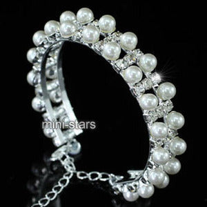 Bridal Wedding White Faux Pearl Cuff Bangle XB072-0