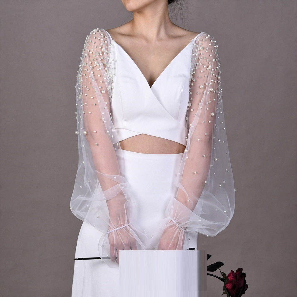 High-grade Pearl Mesh Oversleeves Detachable Plus Sleeves Two-way Wear Wedding Accessories
