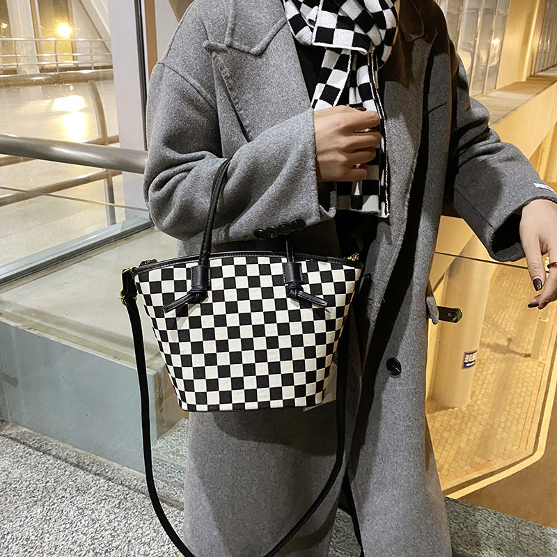 Winter Checkerboard Bucket Bag Fashion Check Handbag