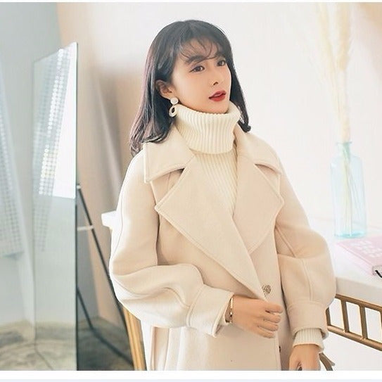 Autumn And Winter Woolen Coat Women's Korean-style Thickened Cinched Store Hive UNIjuntos