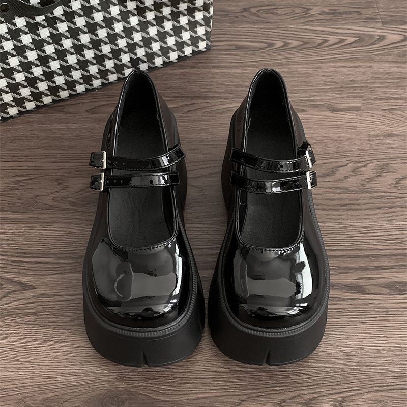 Round Head Increased Retro British Style Black Platform Leather Shoes Women's Spring And Autumn New French Style