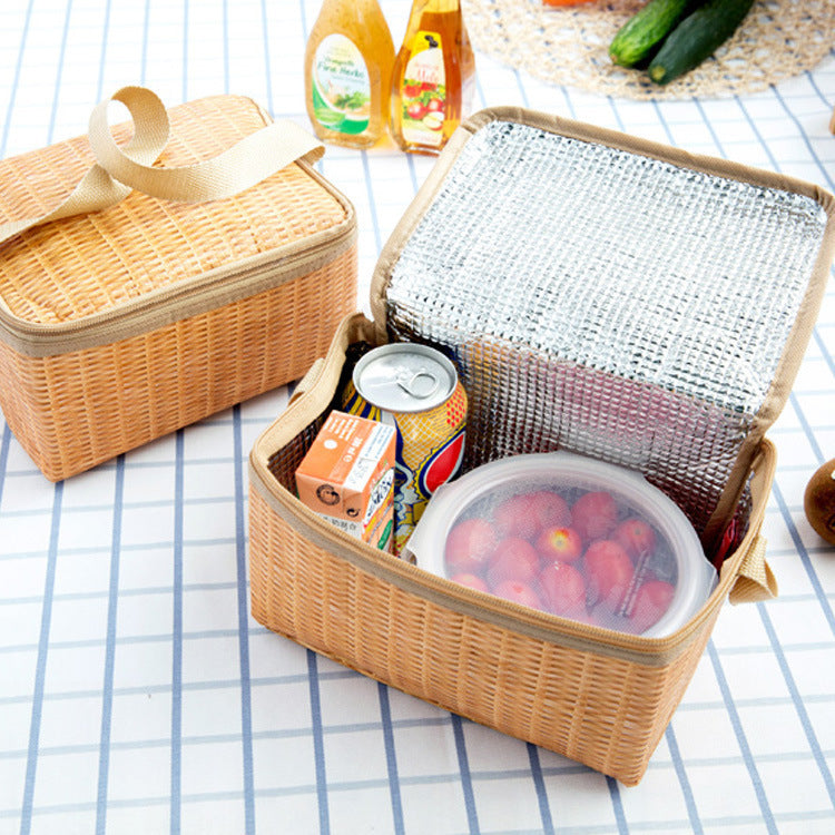 Rattan-like Lunch Bag Thickened, Insulated And Waterproof