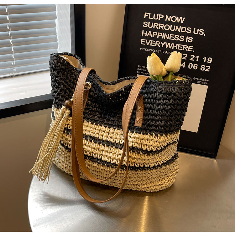 New Niche Contrast Color Large Capacity Woven Bag Store Hive UNIjuntos