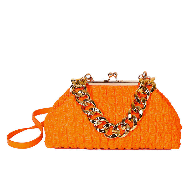 Folded Chain Metal Clip Pocket Single Shoulder Messenger Bag