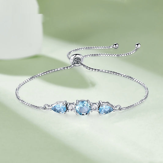 European And American 925 Sterling Silver Jewelry Nano Sky Blue Topaz Bracelet Adjustable Tennis Bracelet