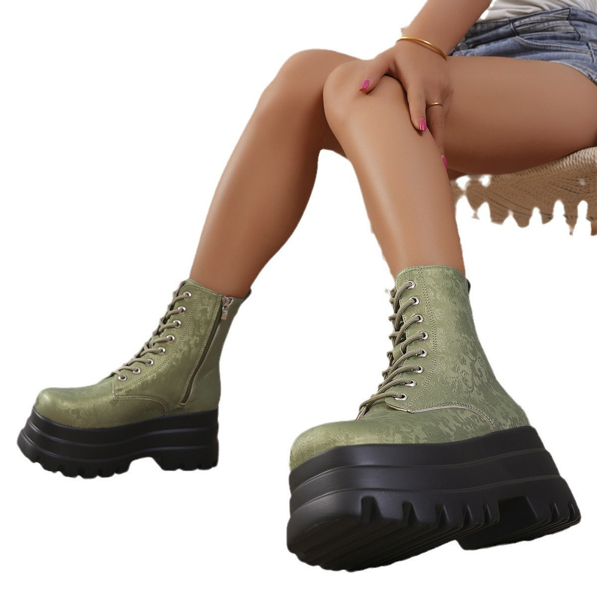 Women's Three-layer Platform Plus Round Toe Patchwork Retro Cool Martin Boots